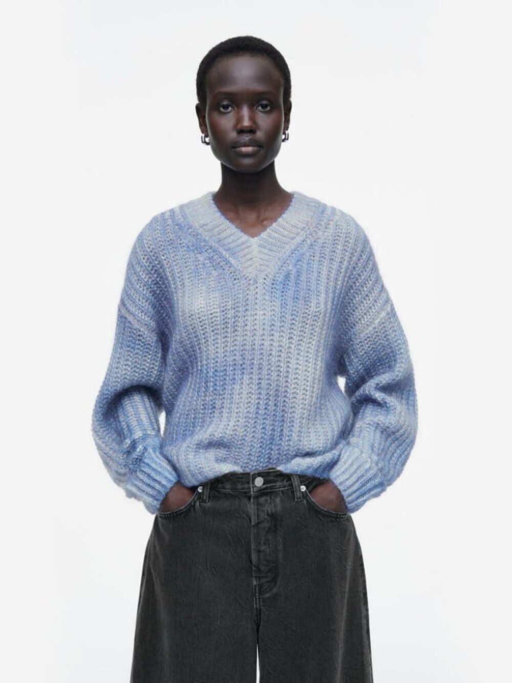 COS Spray-Effect Mohair Sweater in Blue, size Small.